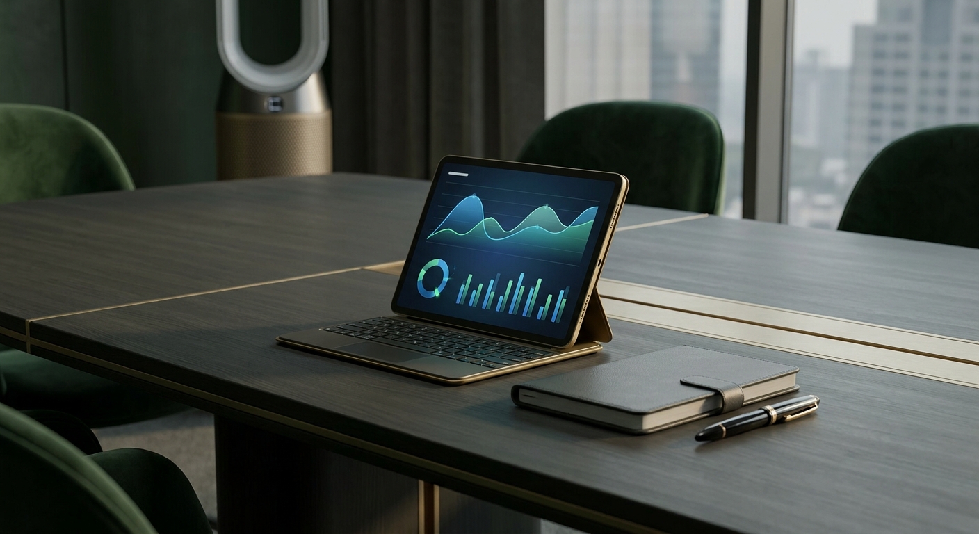Corporate tablet displaying business analytics application