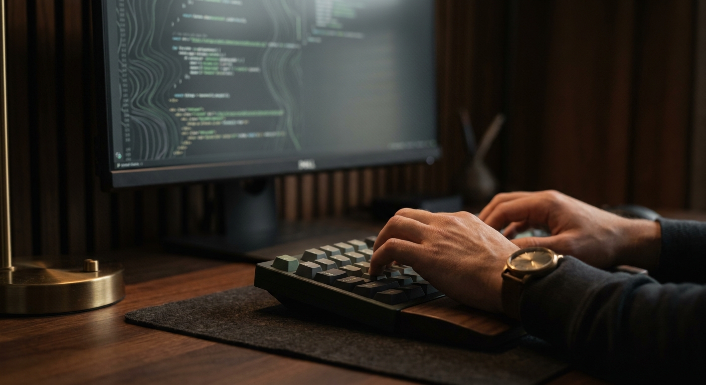 Software engineer typing on a mechanical keyboard