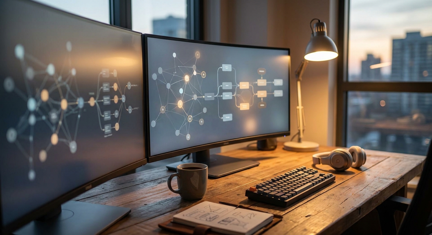 Software architect workspace showing data integration diagrams.