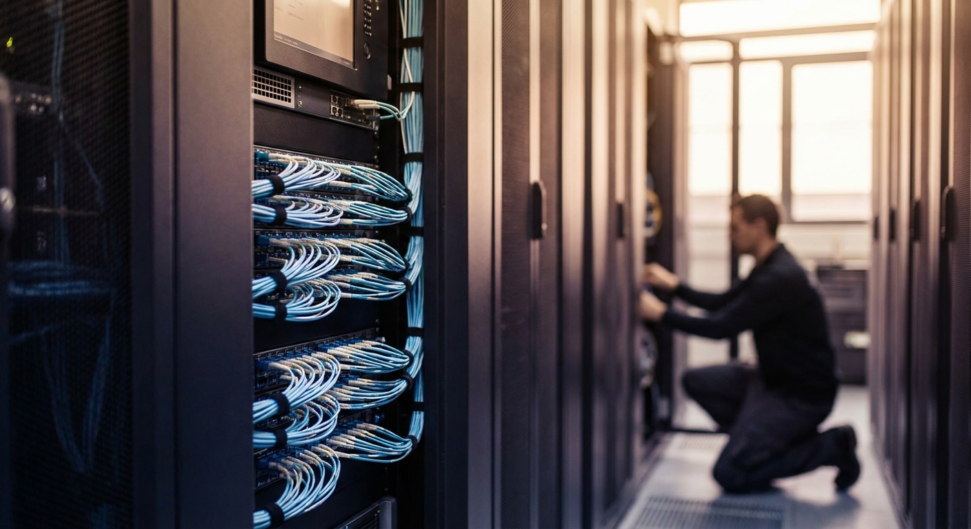 Modern server rack representing AI data infrastructure