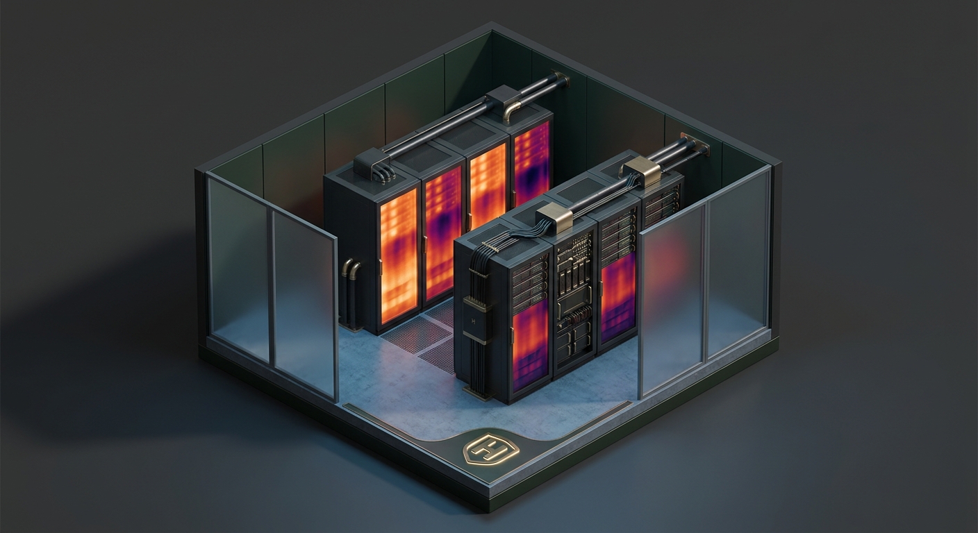 Thermal imaging view of a server room showing heat distribution