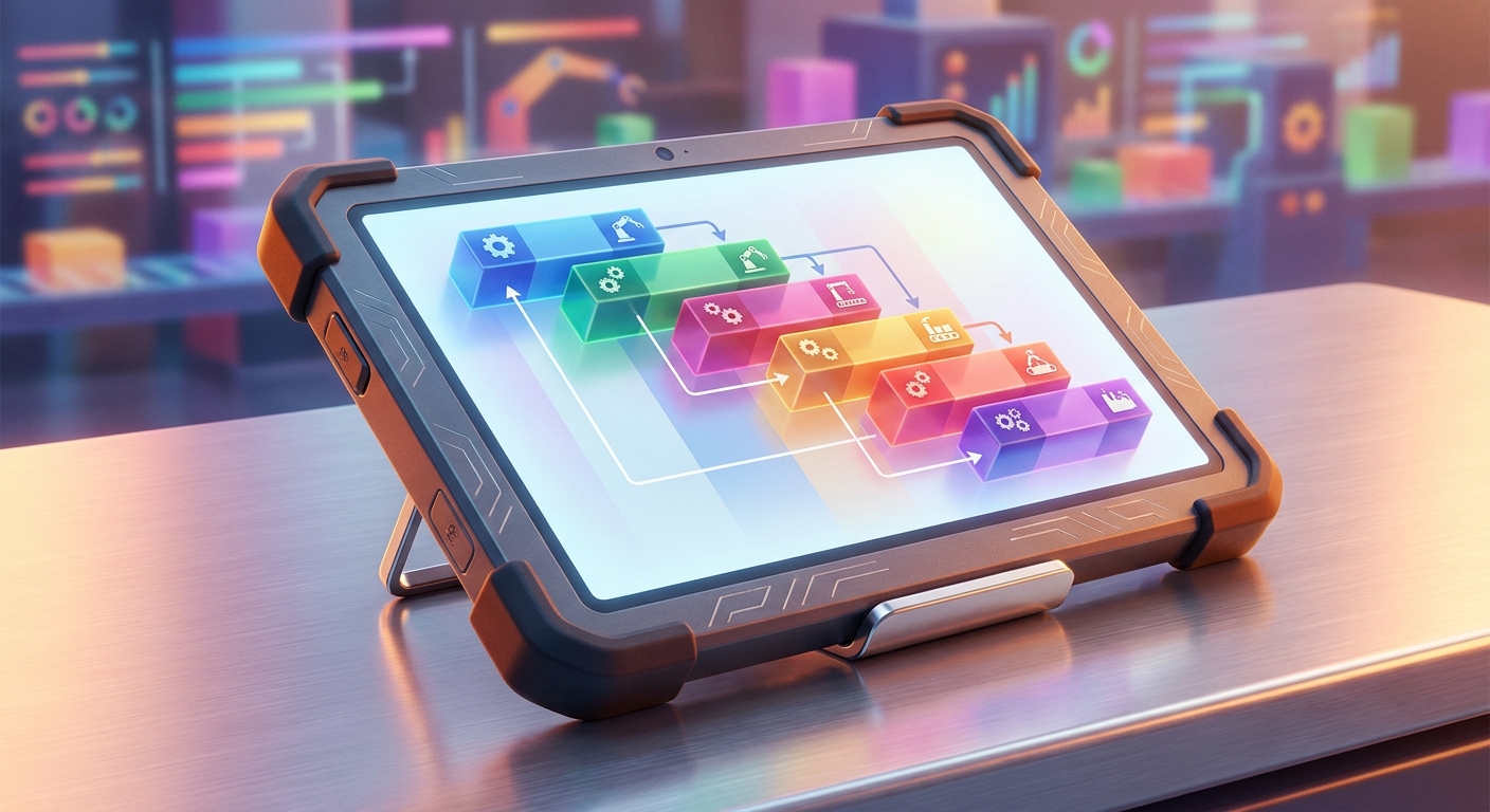 Industrial tablet showing a scheduling interface