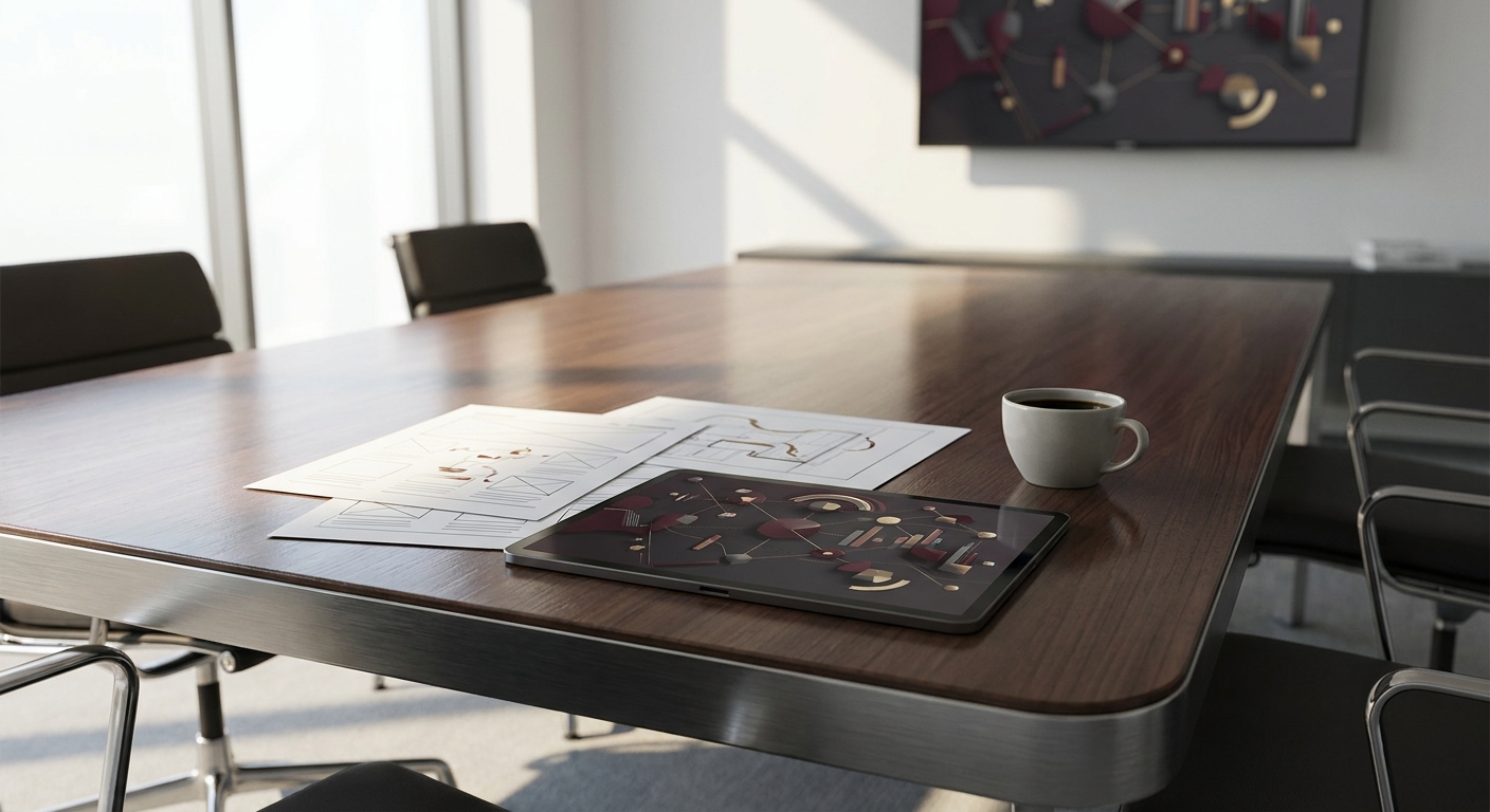 Architectural wireframes and technical planning documents on a table