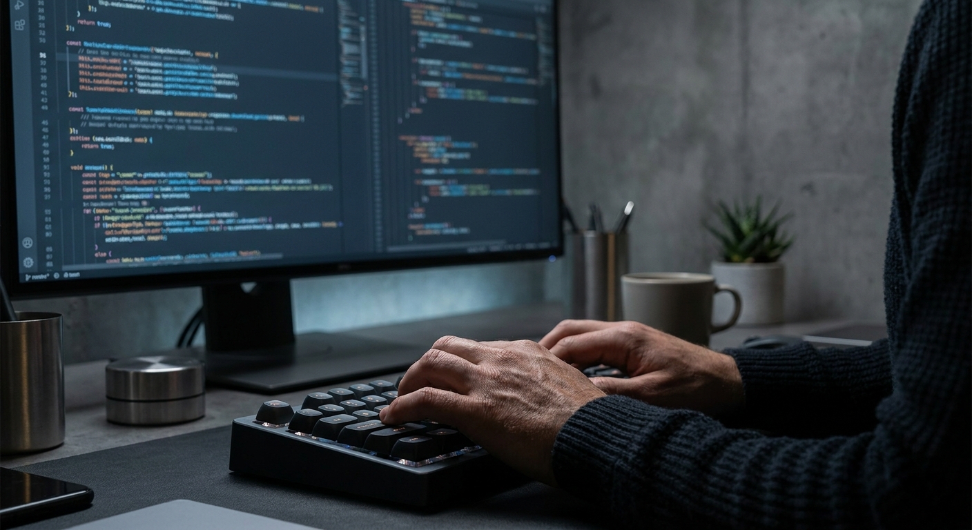 Developer writing custom software code