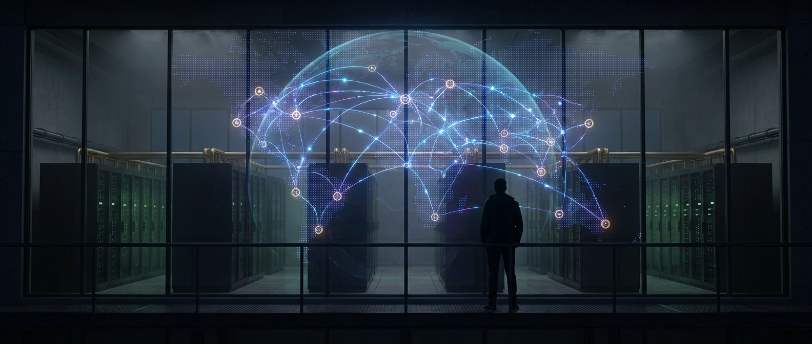Abstract representation of edge computing and fast network data transfer.