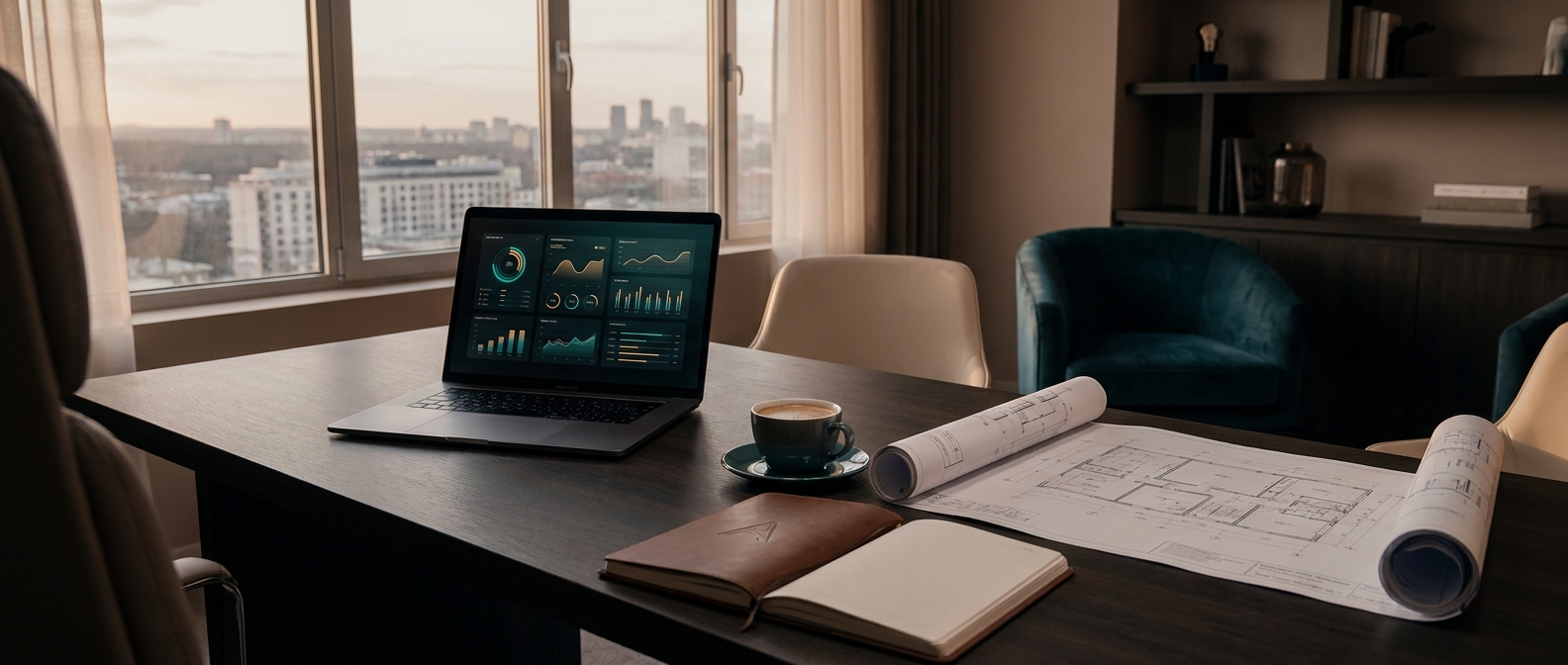 Property management software dashboard on a laptop