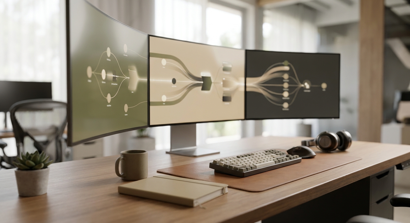 Engineering workspace displaying AI integration architecture and data pipelines